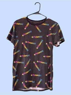 Polaroid Black Tee with Multicolor Logo Print